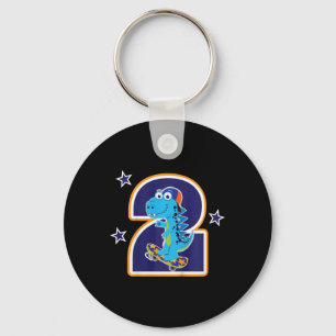 Kids 2nd Birthday Funny Dinosaur Skateboarding 2 Y Key Ring