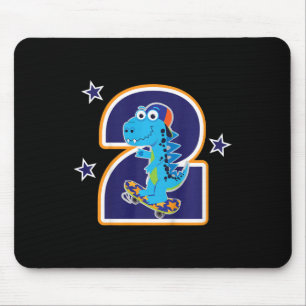 Kids 2nd Birthday Funny Dinosaur Skateboarding 2 Y Mouse Mat