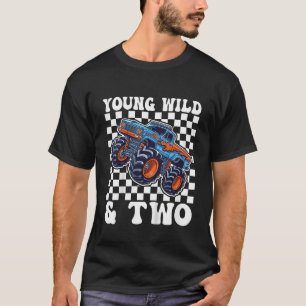 Kids 2nd Birthday Monster Truck Young Wild and Two T-Shirt