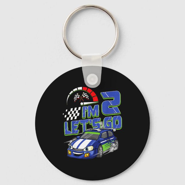 Kids 2nd Birthday Racing Car 2 Year Old Boys Party Key Ring (Front)