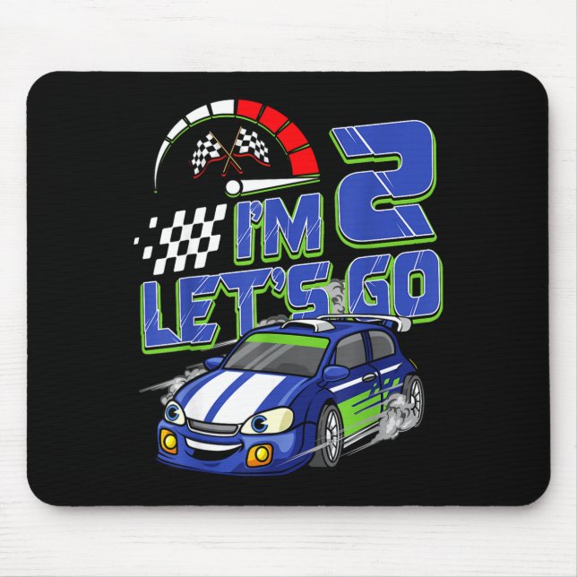 Kids 2nd Birthday Racing Car 2 Year Old Boys Party Mouse Mat (Front)