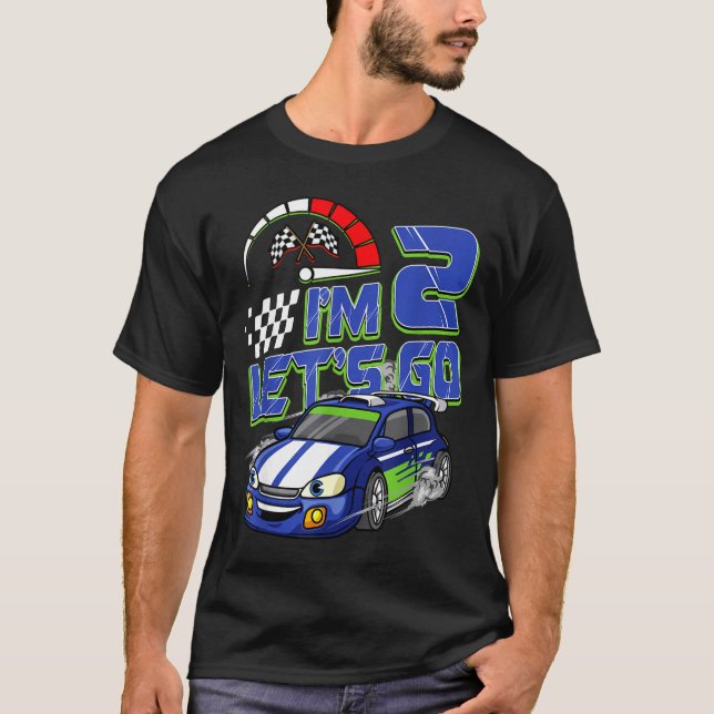 Kids 2nd Birthday Racing Car 2 Year Old Boys Party T-Shirt (Front)