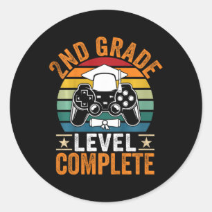 Kids 2nd Grade Level Complete Cute Gamer Class Of Classic Round Sticker