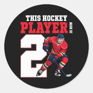 Kids 2nd Ice Hockey Birthday Two Year Old Player Classic Round Sticker