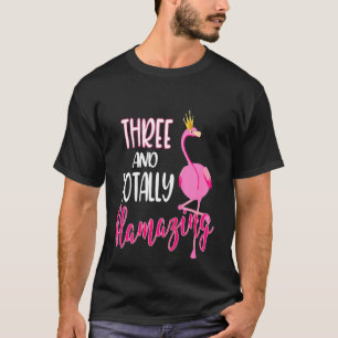 Kids 3 And Totally Flamazing Pink Flamingo Birthda T-Shirt