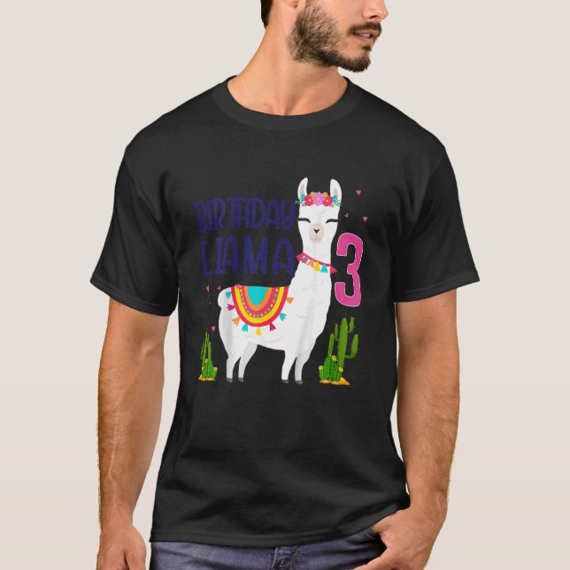 Kids 3 Year Birthday Llama Party Family 3 Year Old T-Shirt (Front)