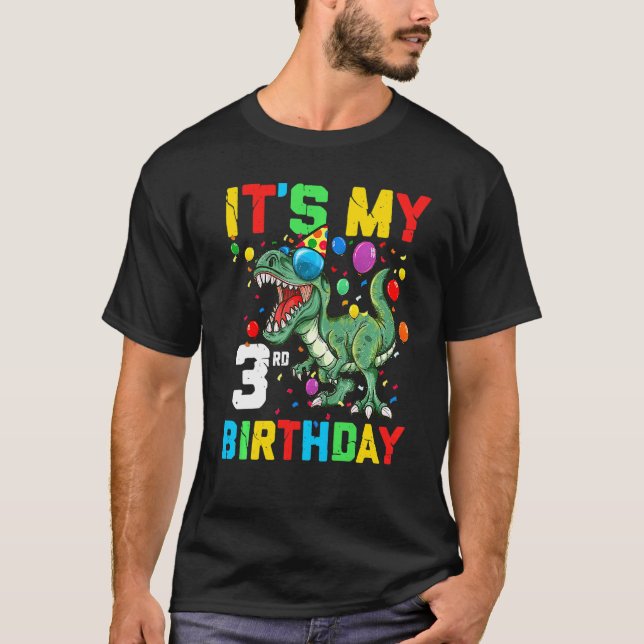 Kids 3 Year Dinosaur It's My 3rd Birthday Happy Re T-Shirt (Front)