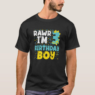 Kids 3 Year Old 3rd Birthday Boy Dinosaur Toddler T-Shirt
