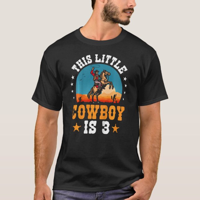Kids 3 Year Old Boy Cowboy 3rd Birthday Party Rode T-Shirt (Front)