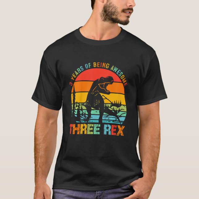 Kids 3 Year Old Boy Three Rex 3rd Birthday  Third  T-Shirt (Front)