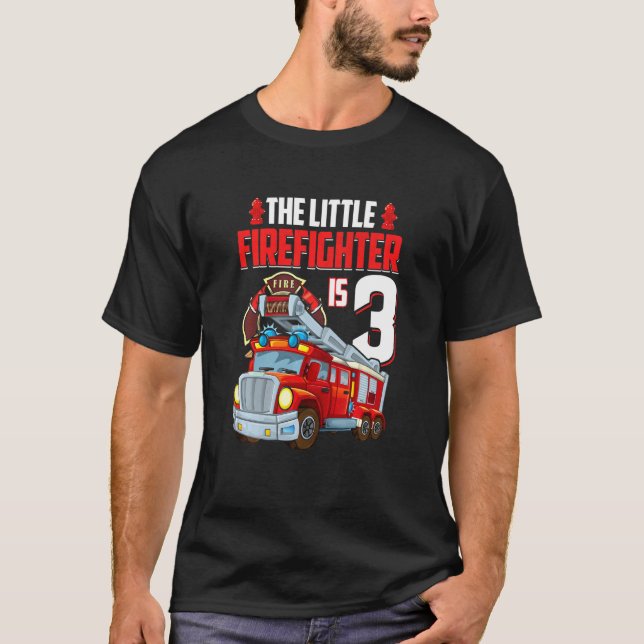 Kids 3 Year Old Firefighter Birthday Party Fire Tr T-Shirt (Front)