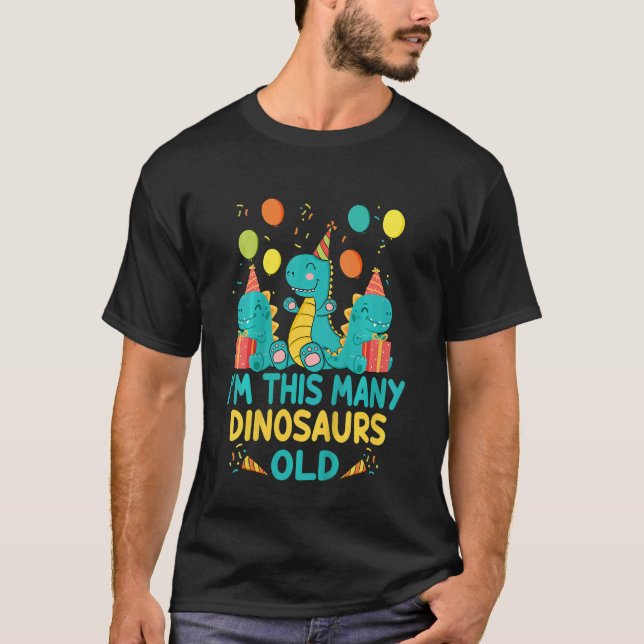Kids 3 Year Old I´m This Many Dinosaurs Old Dinosa T-Shirt (Front)