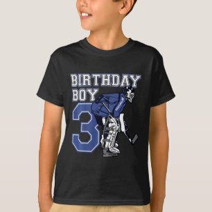Kids 3 Year Old Ice Hockey Goalie Themed Birthday T-Shirt