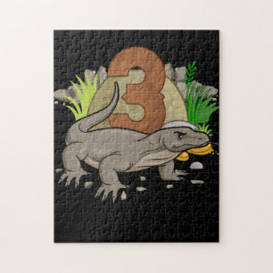 Kids 3 Year Old Komodo dragon Reptile 3rd Birthday Jigsaw Puzzle