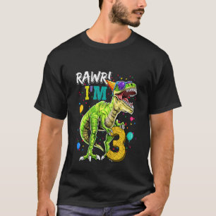 Kids 3 Year Old  Rawr I'm 3 3rd Birthday Rex Dinos T-Shirt