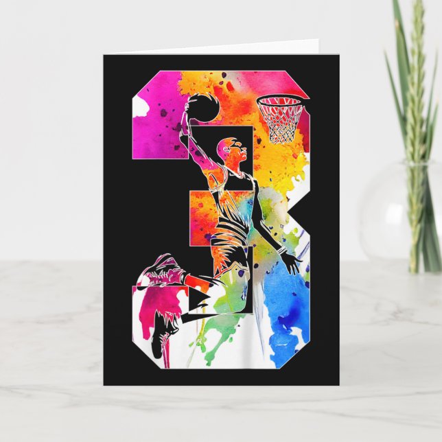 Kids 3 Years Number 3 Sketll 3rd Birthday  Card (Front)