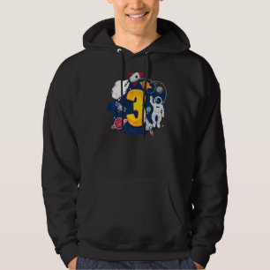 Kids 3 Years Old Astronaut Outer Space 3rd Birthda Hoodie