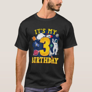 Kids 3 Years Old Astronaut Outer Space 3rd Birthda T-Shirt