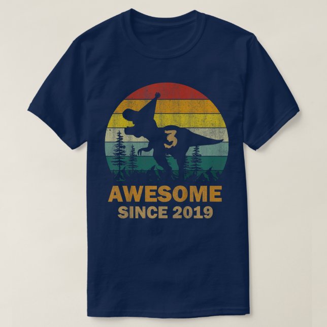 Kids 3 Years Old Awesome Since 2019 3rd Birthday T T-Shirt (Design Front)