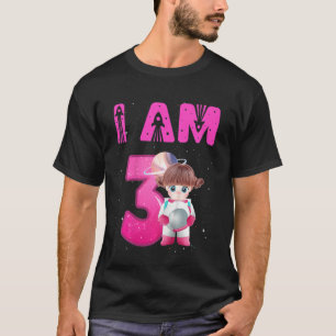 Kids 3 Years Old Birthday Girl Astronaut Space 3rd T-Shirt