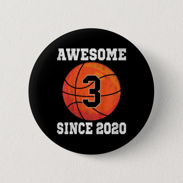Kids 3rd Birthday Basketball Lover 3 Years Old Vin 6 Cm Round Badge (Front)