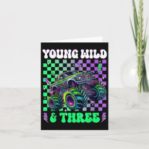 Kids 3rd Birthday Boy Monster Truck Young Wild And Card