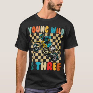 Kids 3Rd Birthday Monster Motorcycle Young Wild  T-Shirt