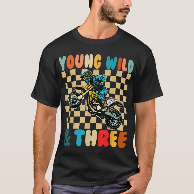 Kids 3Rd Birthday Monster Motorcycle Young Wild  T-Shirt (Front)