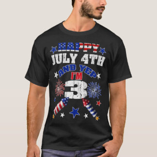 Kids 3rd Birthday Party 4th Of July Summer Fun 3 Y T-Shirt