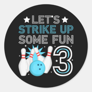 Kids 3rd Birthday Party Bowling Boy 3 Year Old Bow Classic Round Sticker