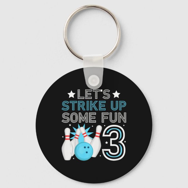 Kids 3rd Birthday Party Bowling Boy 3 Year Old Bow Key Ring (Front)