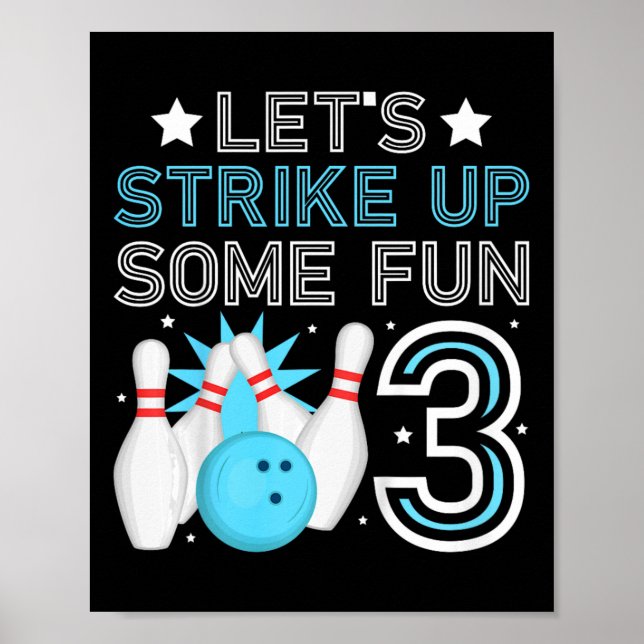 Kids 3rd Birthday Party Bowling Boy 3 Year Old Bow Poster (Front)