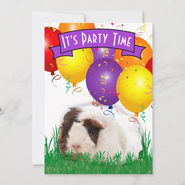 Kid's 3rd Birthday Party Guinea Pig Balloons Invitation (Front)