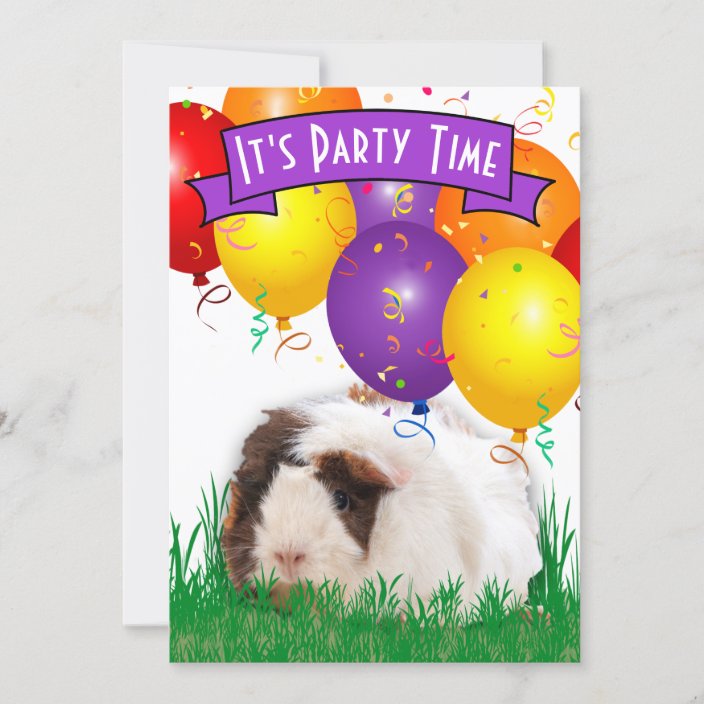 Kid's 3rd Birthday Party Guinea Pig Balloons Invitation | Zazzle.co.uk