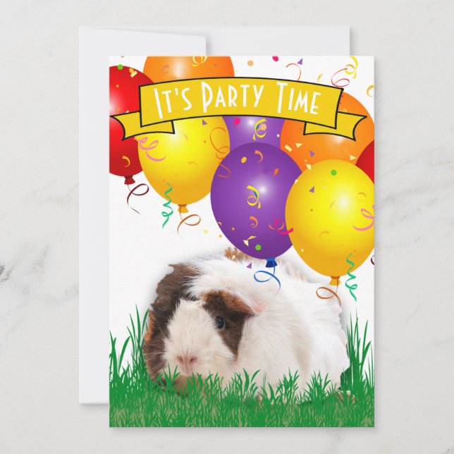 Kids 3rd Birthday Party Guinea & Pig Balloons  Invitation (Front)