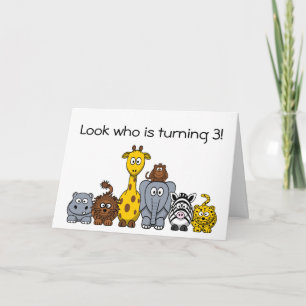 Kids 3rd Birthday Party Invitation Jungle Animals
