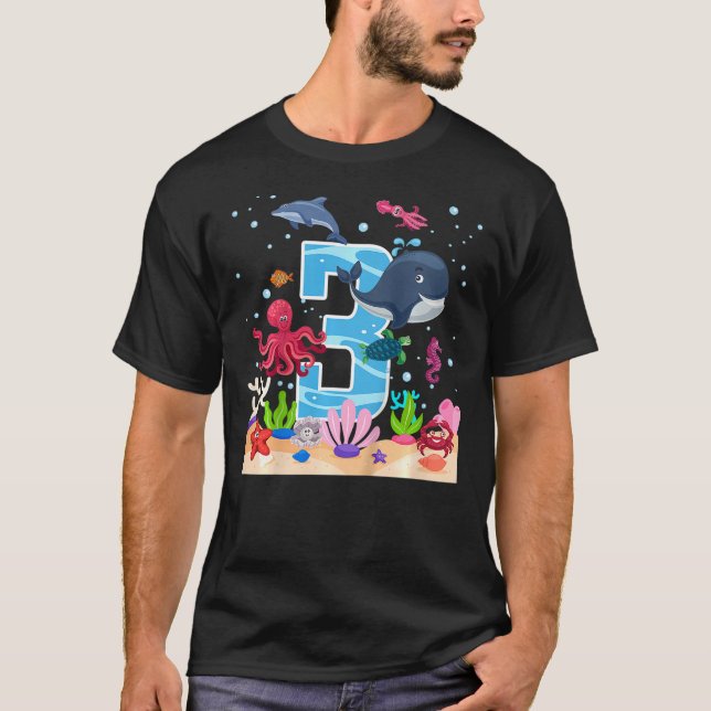 Kids 3rd Birthday Party Sea Fish Aquarium Birthday T-Shirt (Front)