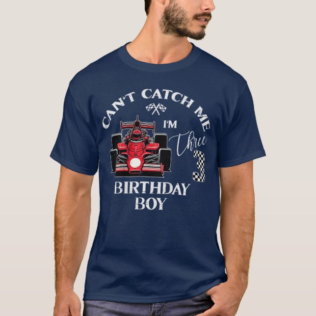 Kids 3rd Birthday Race Bday Boy Cant Catch Me Im 3 T-Shirt (Front)
