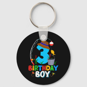 Kids 3rd Birthday Shirt Boy Fishing Fish Bday Part Key Ring