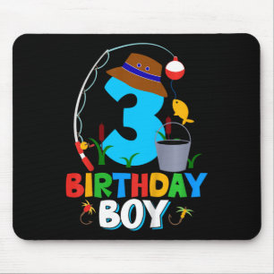 Kids 3rd Birthday Shirt Boy Fishing Fish Bday Part Mouse Mat