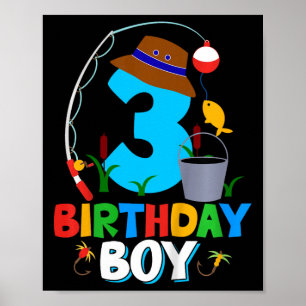 Kids 3rd Birthday Shirt Boy Fishing Fish Bday Part Poster