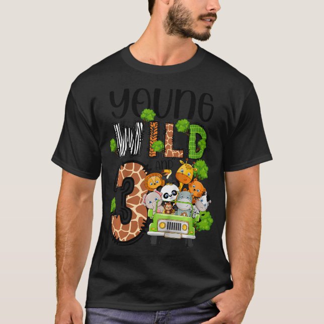 Kids 3Rd Birthday Toddler Young Wild Three 3 Year  T-Shirt (Front)