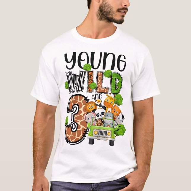Kids 3Rd Birthday Toddler Young Wild Three 3 Year T-Shirt (Front)