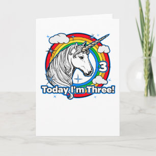 Kid's 3rd Birthday Unicorn Rainbow Today I'm Three Card
