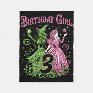 Kids 3rd Birthday Witch Pink And Green 3 Years Old Fleece Blanket