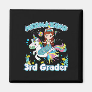 Kids 3rd Grade Mermaid Riding Unicorn Back to Scho Magnet