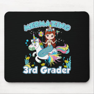 Kids 3rd Grade Mermaid Riding Unicorn Back to Scho Mouse Mat