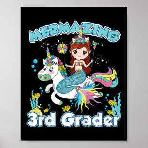 Kids 3rd Grade Mermaid Riding Unicorn Back to Scho Poster