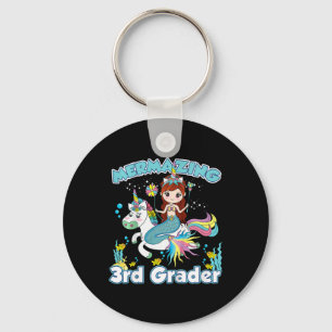 Kids 3rd Grade Mermaid Riding Unicorn Ck To School Key Ring