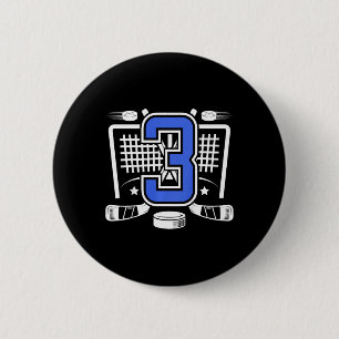 Kids 3rd Ice Hockey Birthday 3 Year Old Ice Hockey 6 Cm Round Badge